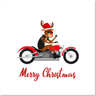 Funny Reindeer Motorcycle Biker Christmas Posters and Art